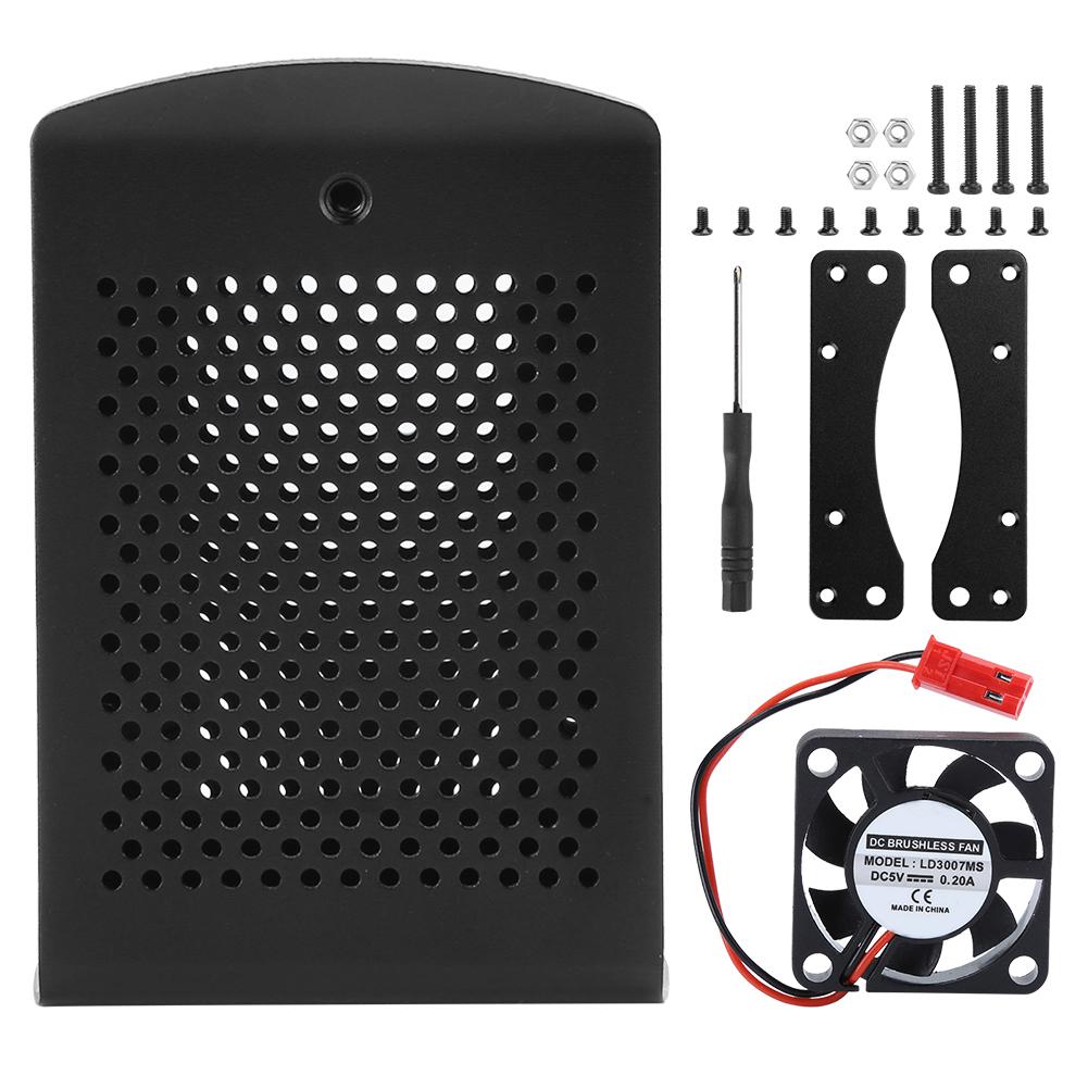 Aluminum Alloy Protective Case Cover Enclosure with Cooling Fan for Raspberry Pi 4B(Black Shell Aluminum Alloy Shell