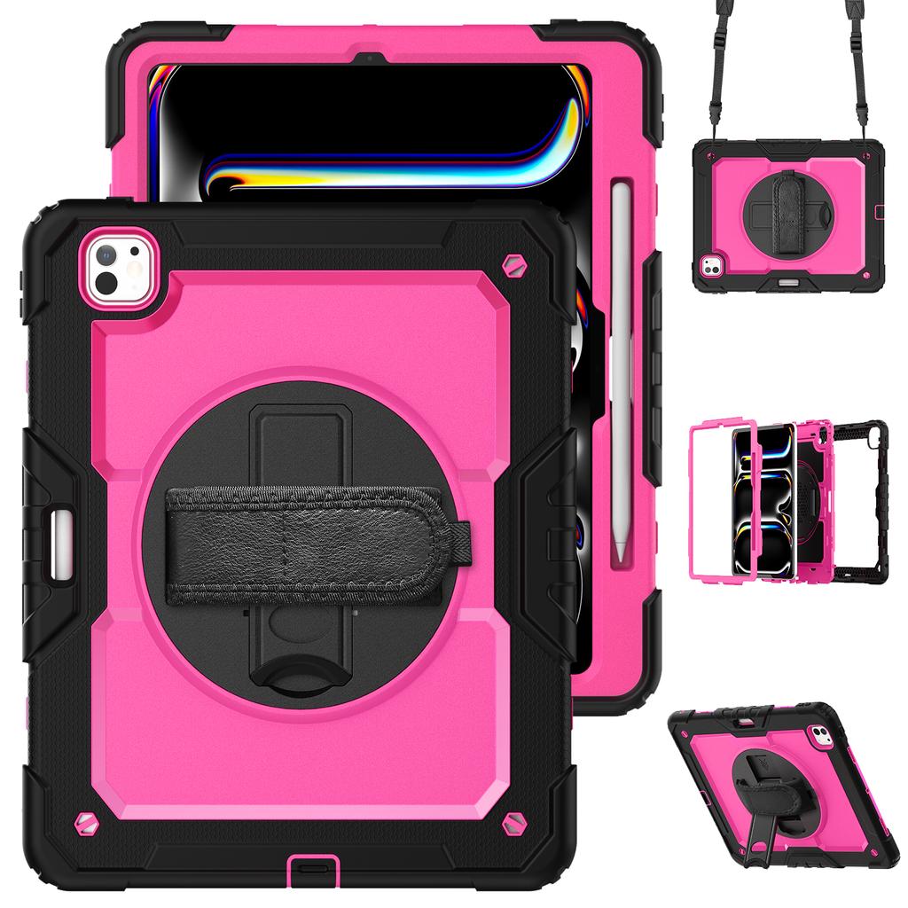 For iPad Pro 13 (2024) Kickstand Case PC+Silicone Tablet Cover with Screen Film/Shoulder Strap