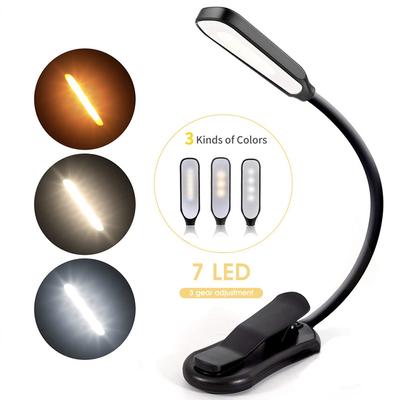 Rechargeable Book Light Mini 7 LED Reading Light 3-Level Warm Cool White Flexible Easy Clip Lamp Read Night Reading Lamp In Bed