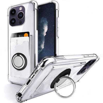 Custodia trasparente per telefono con slot per carte di credito e portafoglio per iPhone 16 Pro Max 15 Plus 14 13 12 11Pro Max XS XR 7 8 Plus Airbag Supporto ad anello trasparente