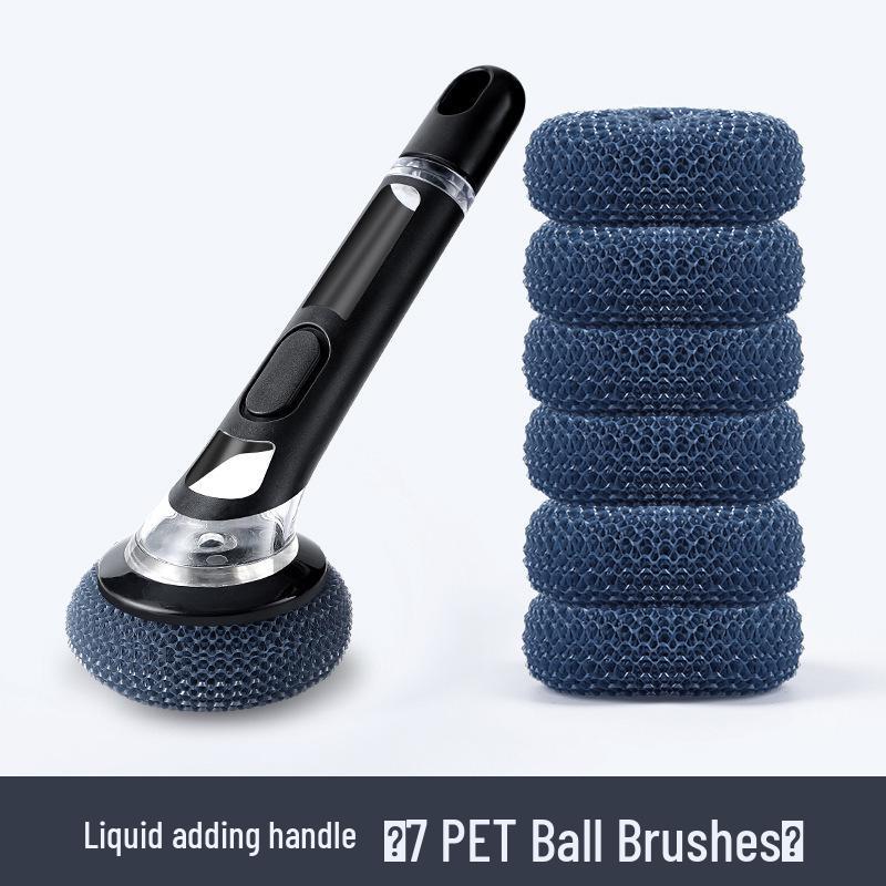 Long Handle Dishwashing Brush with Automatic Liquid Dispensing, Sponge, and Steel Wire for Pot Cleaning