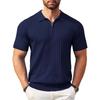 Men Short Sleeve Polo Shirt Knitted Ribbed Zip Collar Casual Modern Fit Lightweight Pullover Top for Everyday Wear