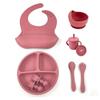 Silicone Baby Feeding 8-piece Food Supplement Bowl with Suction Cup, Dinner Plate, Bib, Fork Spoon, Snack Cup