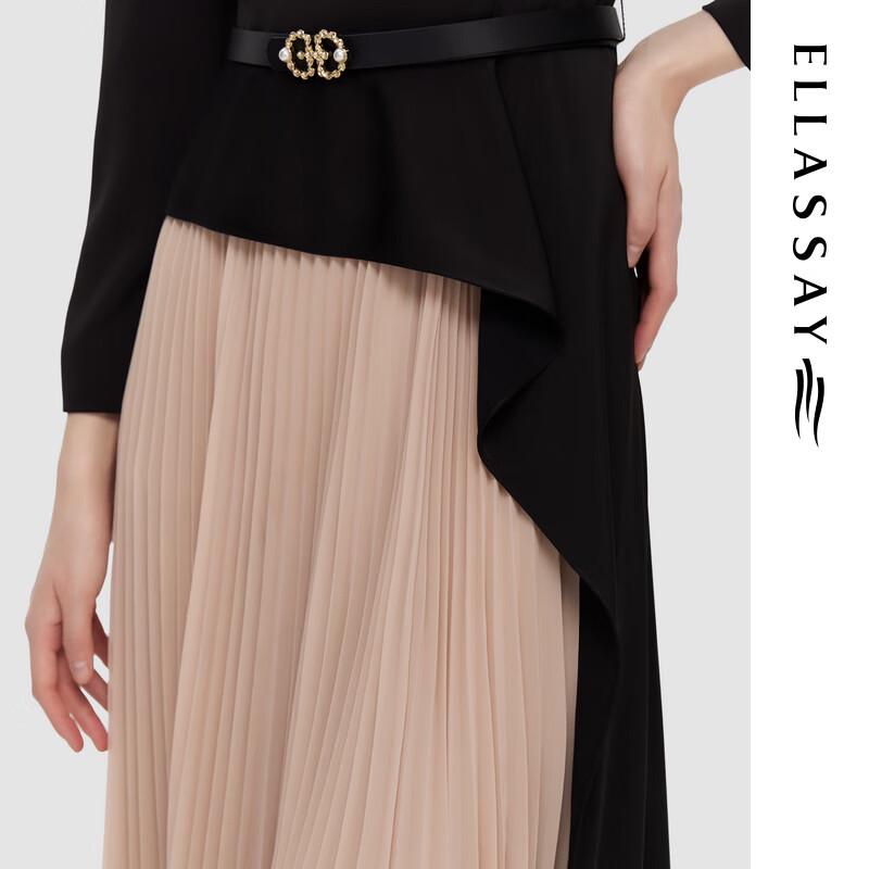 ELLASSAY 2024 Spring Irregular Contrast Pleated Midi Dress