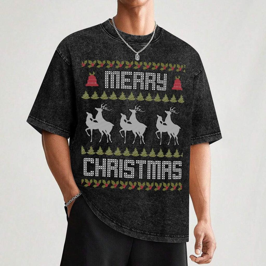 Ugly Christmas Sweater Funny Reindeer Holiday Deer Tshirt Plus Size All Match Tee Shirt