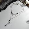 Dark Gothic Imitation Crystal Blood Drop Pendant Tassel Chain Multi-layer Choker Necklace for Women Hallowmas Party Jewelry Gift