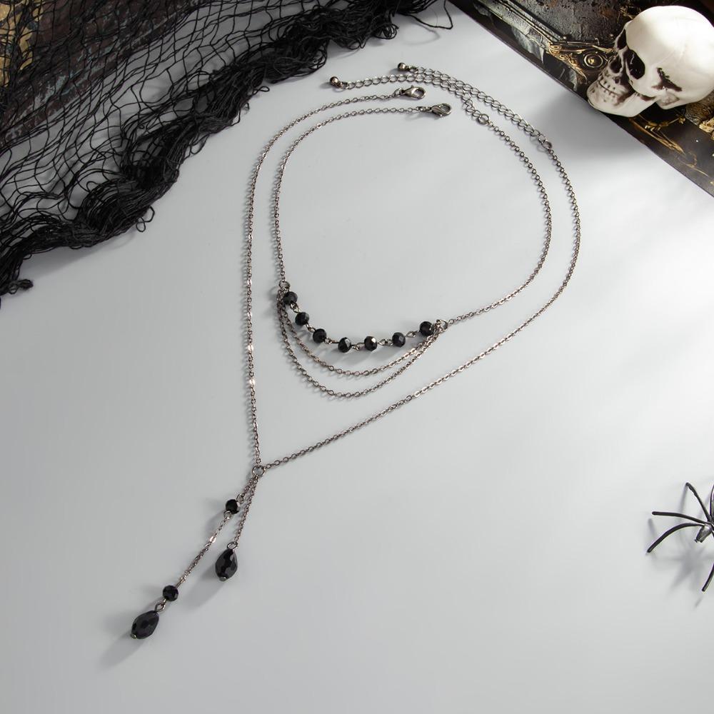 Dark Gothic Imitation Crystal Blood Drop Pendant Tassel Chain Multi-layer Choker Necklace for Women Hallowmas Party Jewelry Gift