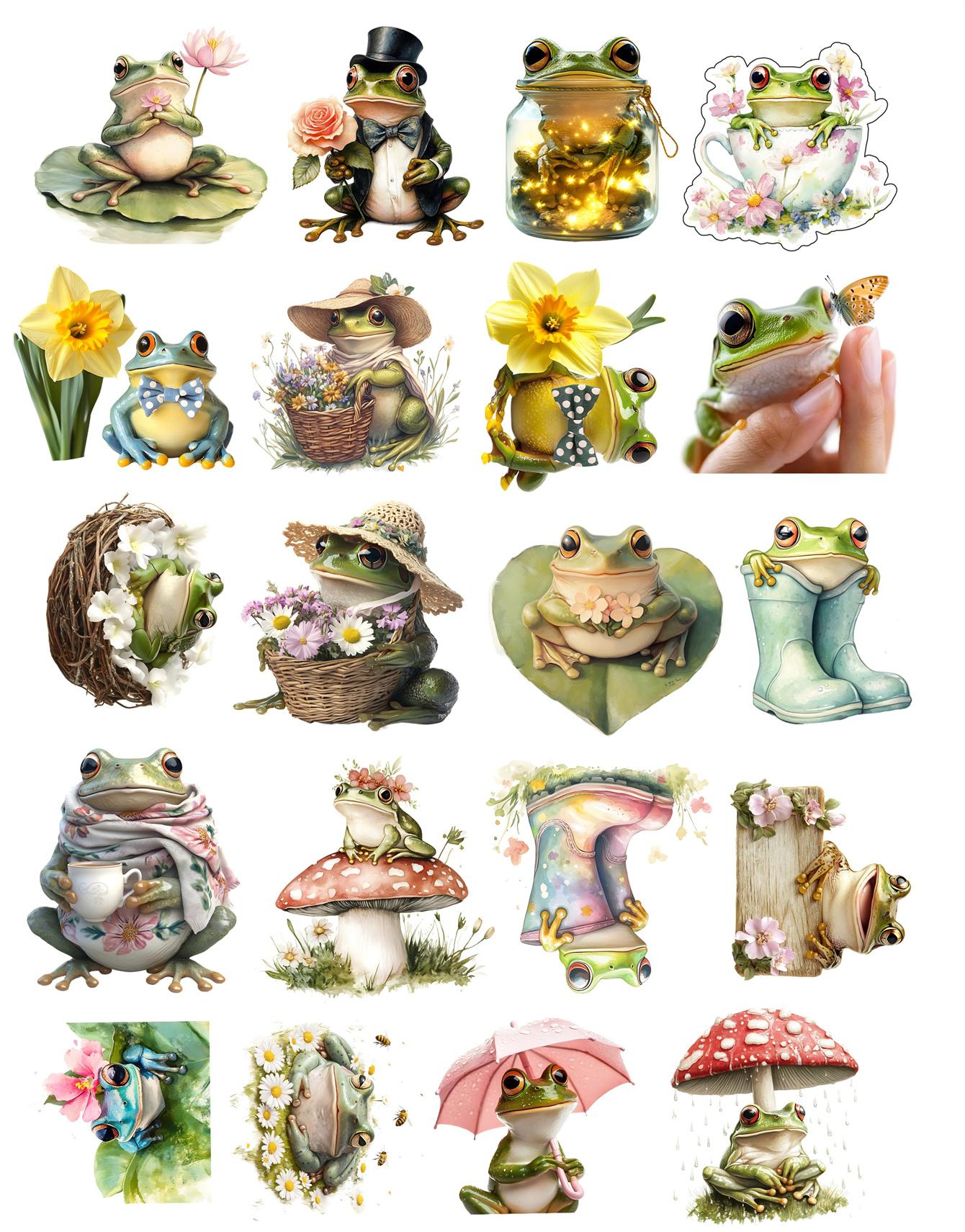 20pcs Watercolor Cute Frog Cartoon Waterproof Decorative Stickers for Planner Journal Notebook Ins diy stationary scrapbooking
