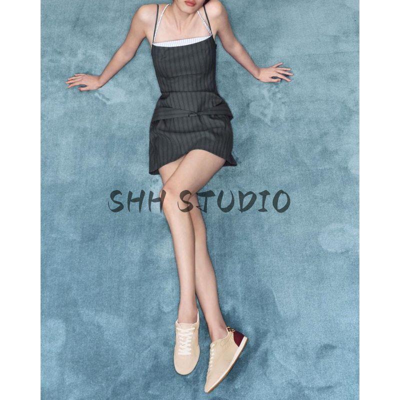 Fall New Women's Clothing French Style Straight-leg Collar Sleeveless Sling Contrast Color Stripes Patchwork Dress 8577148