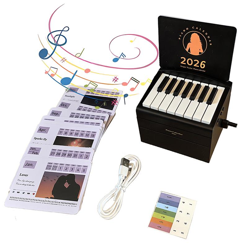 Interactive 2026 Desk Calendar, Swift Compact Piano with 52 Music Sheets, Miniature Playable Piano