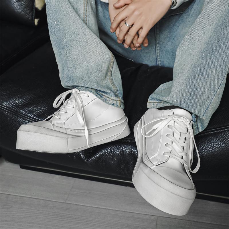 High Quality Men Thick Bottom Casual Leather Board Shoes Outdoor Thick Bottom Driving Vulcanized Shoes Comfy Oxford Walking Shoe