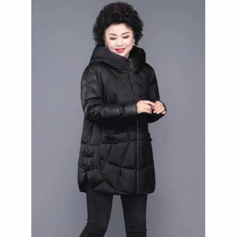 Parka de Algodón Acolchado con Capucha de Invierno de la Abuela con Bolsillos