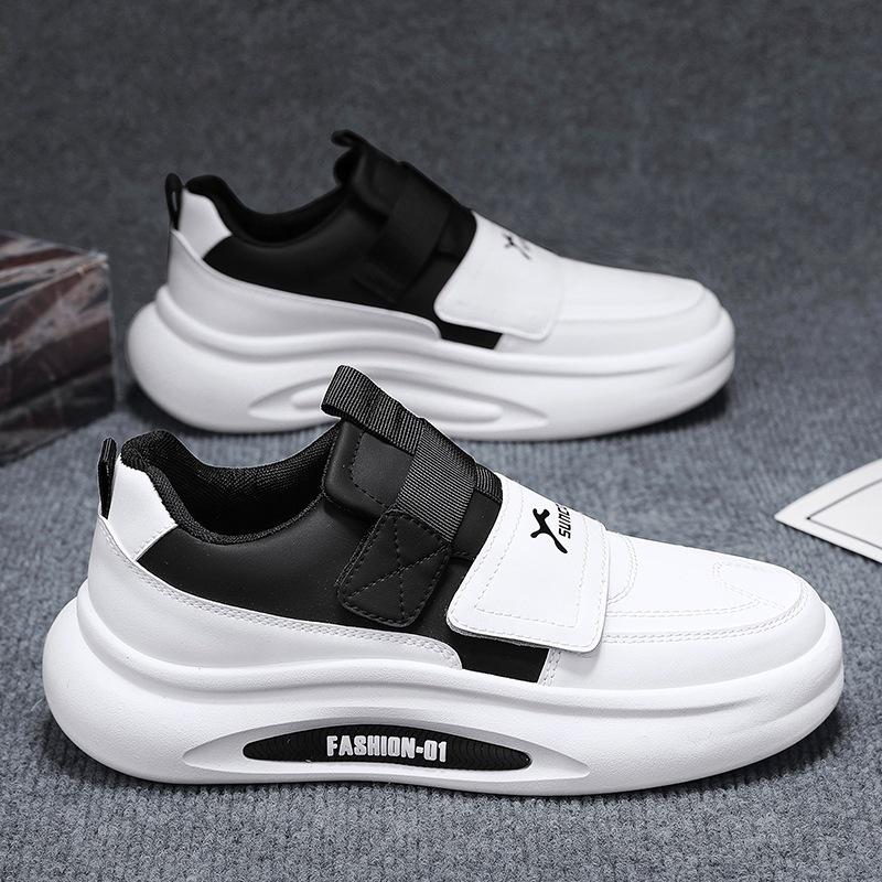 Velcro shoes autumn casual lace-free board shoes leather surface sports thick sole increase