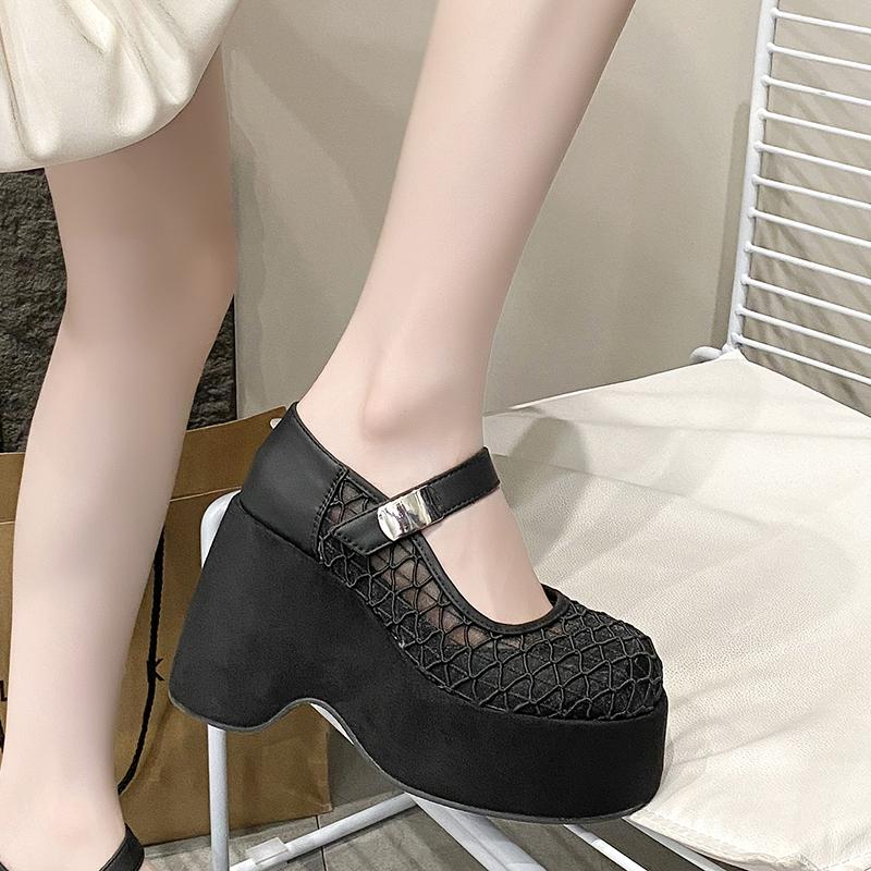 Fashion Hollow Breathable Chunky Heels Slippers Platform Wedges Sandals Summer Block High Heels for Women Shoes Loafers Sandalias