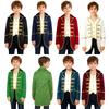 Boys Steampunk Gothic Uniform Coat Long Sleeves Gold Trimming Medieval Victorian Halloween Costume