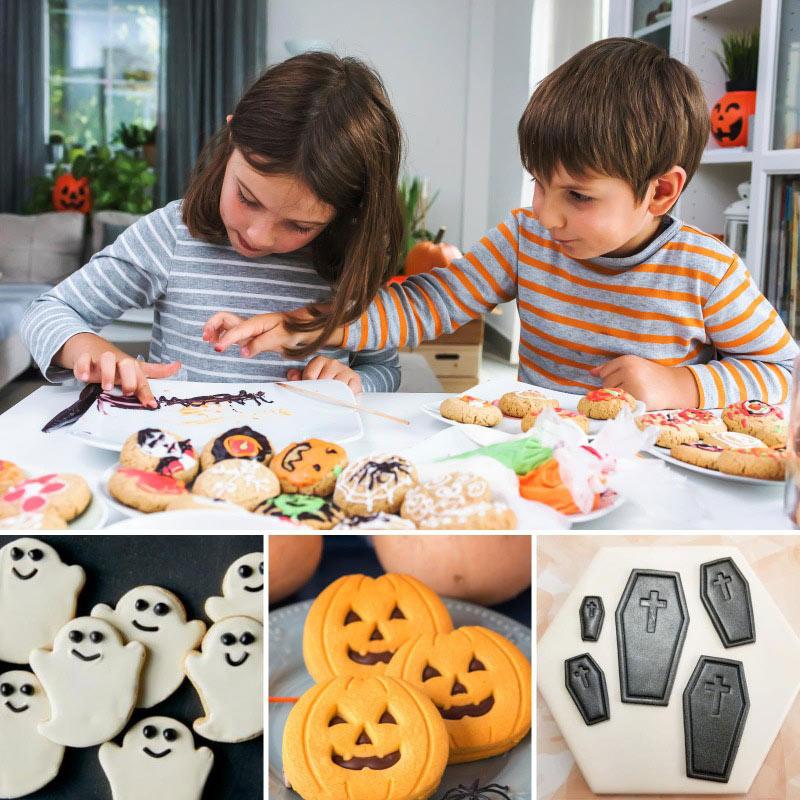 6pcs Halloween Cookie Cutter Mold Stainless Steel Ghost Pumpkin Skull Head Coffin Baking Molds Cupcake Chocolate Biscuit Mould