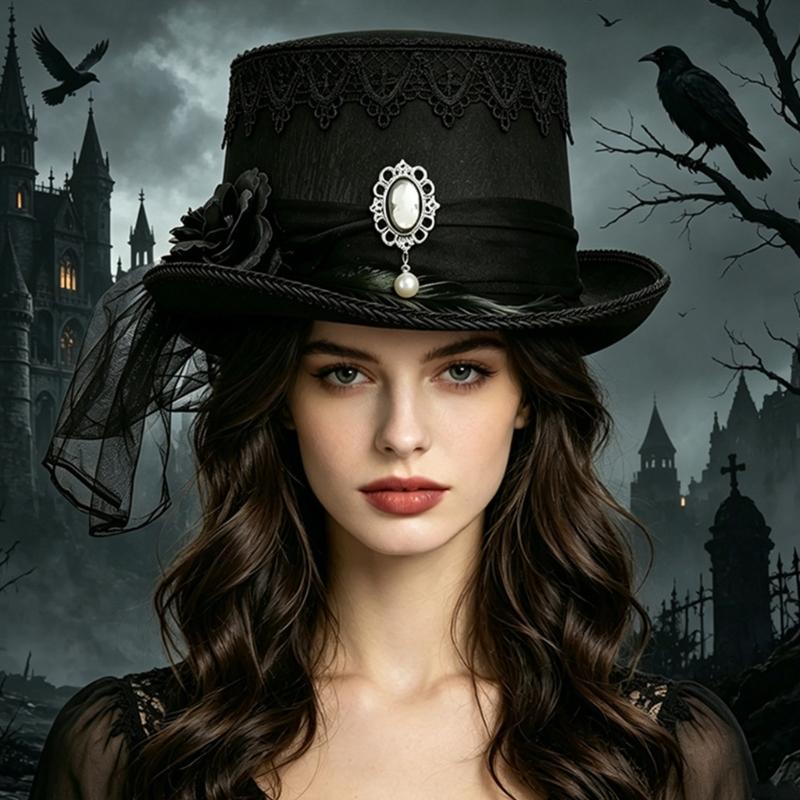 Stylish Black Lace Victorian Hat Party Costume Hat Role Play Headwear Perfect For Themed Parties And Concerts