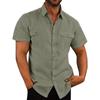 Summer men's short-sleeved shirt Solid-colour patch-pocket cardigan Loose-fitting lapel linen shirt