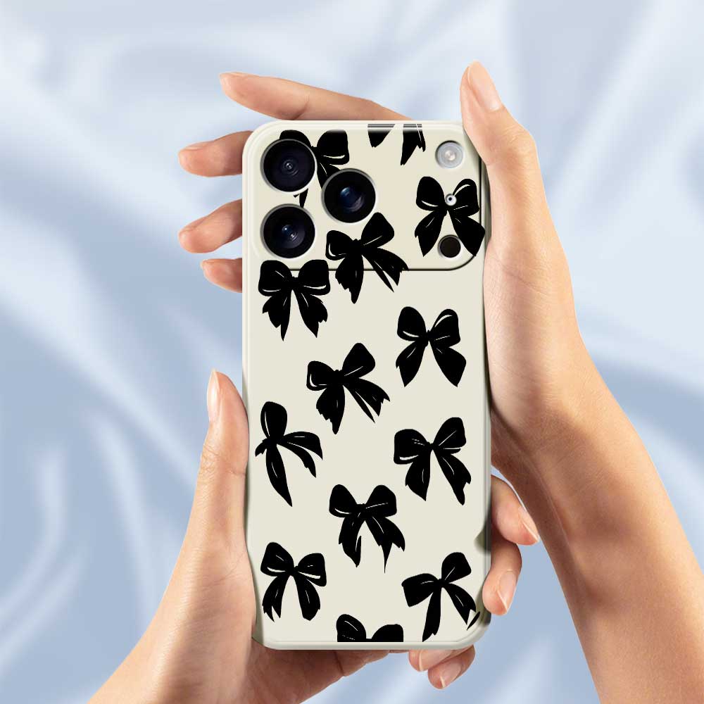 For iPhone 17 Pro Case Black Bow Pattern Printing Straight Edge TPU Phone Back Cover