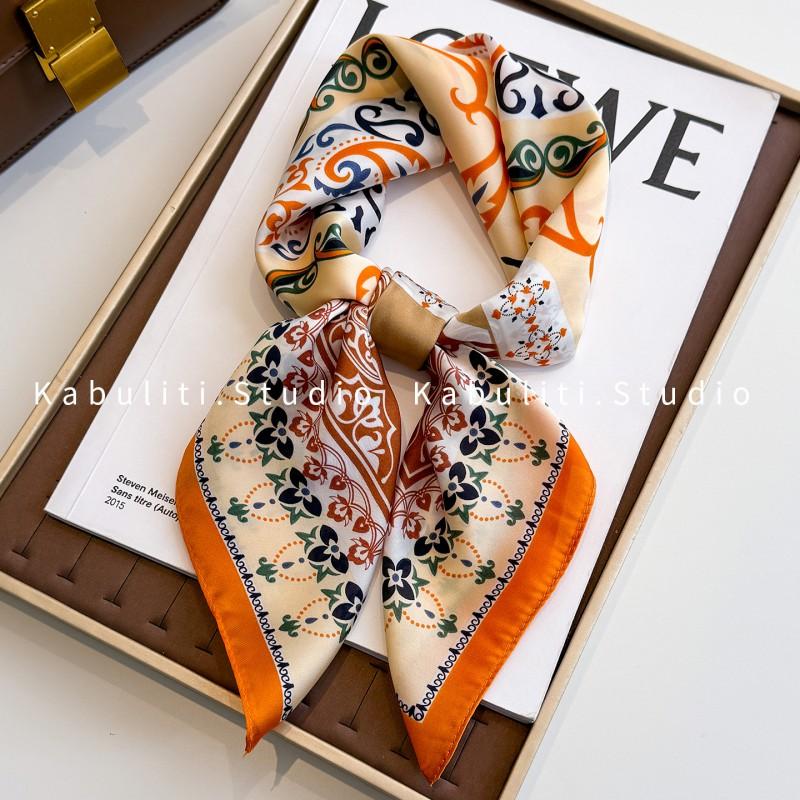70x70cm Lightweight Square Scarf Women Polka Dot Print Silk-Like Wrap Neck Tie Hair Band Fashion Accessory