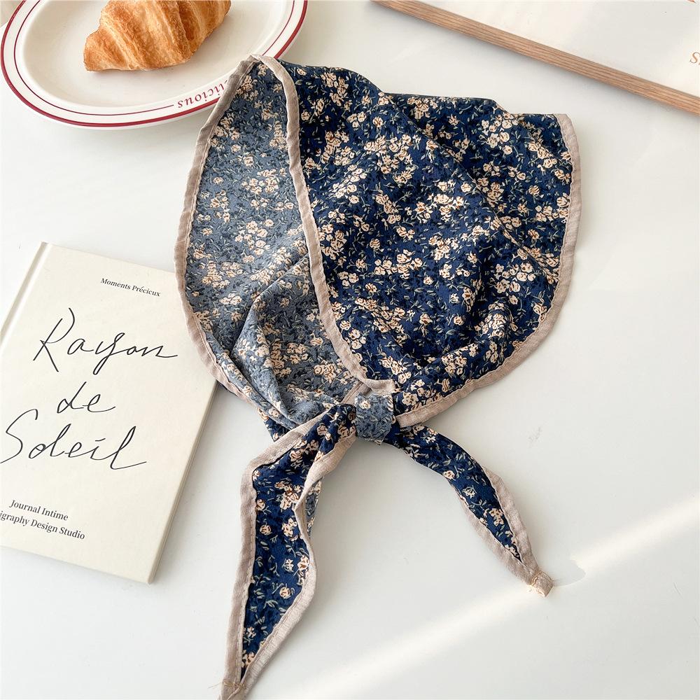 Fashion Retro Headscarf Cotton Hair Scarf Thin Neck Scarves Women Ribbon Headband Floral Print Bandana Head Scarf Autumn