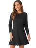 Allegra K Women's Christmas Mini Dress with Ruffle Hem, Long Sleeves, Casual Faux Suede, Crew Neck, Black, Size M