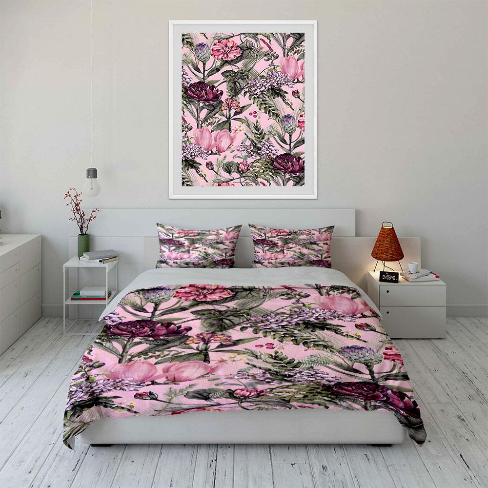 Exquisite pink floral pattern Print Bedding Set 1 Duvet Cover 2 Pillowcases for Adult and Children Luxury Gift Full Size