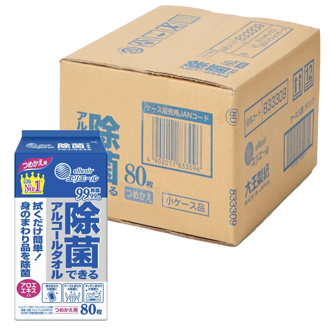 

Elleair Влажные дезинфицирующие салфетки в бутылке 80 штук x 9 упаковок, Тип, Сменный блок, [Оптовая покупка] [Полкоробки]