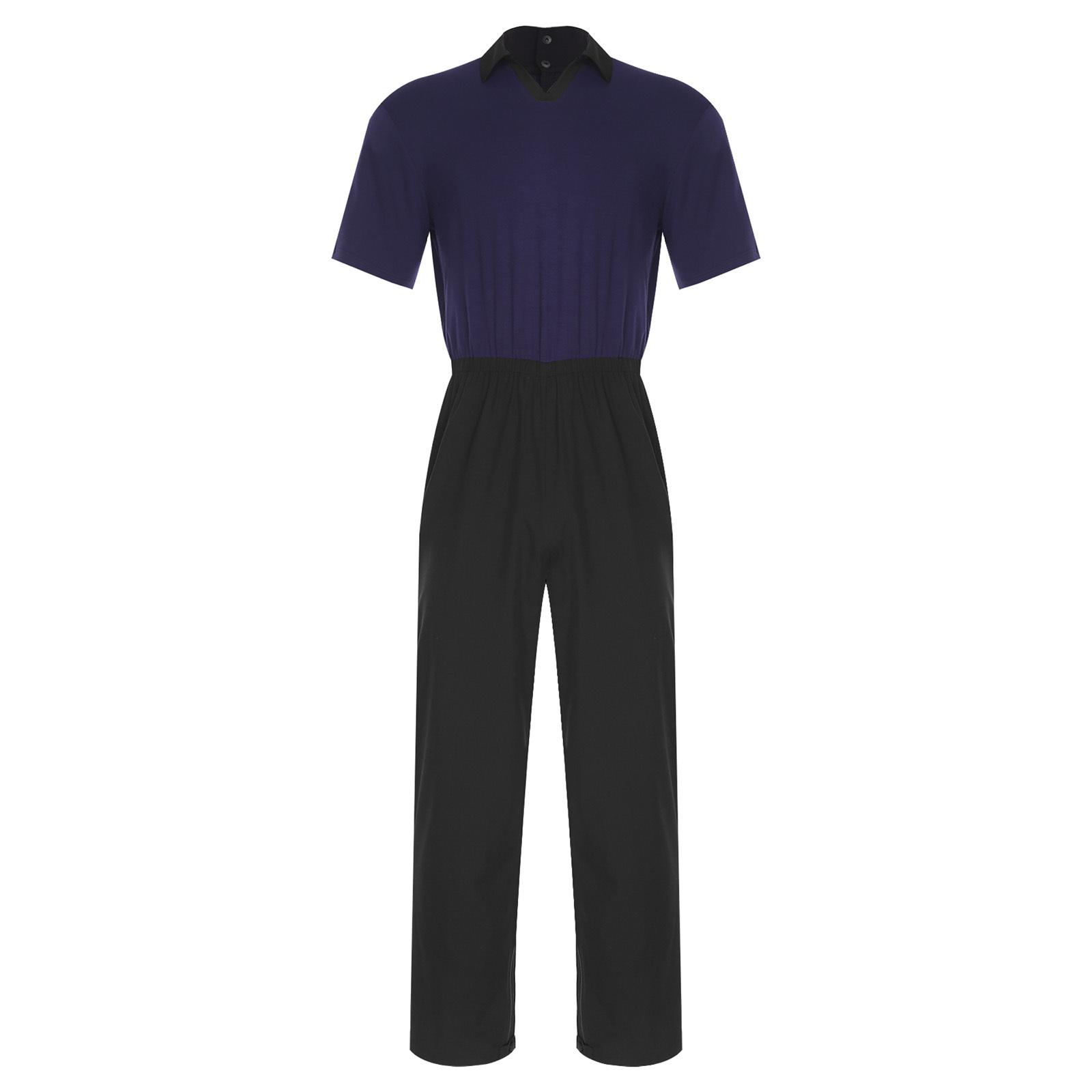 

Mens Anti Strip Adaptive Jumpsuit Lapel Short Sleeve Back Zip Up Pants Legs Zip One Piece Rompers Elderly Patient Wear L темно-синього кольору