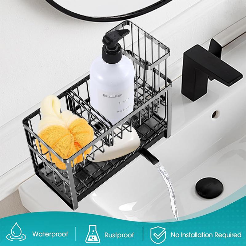 Double-layer dish rack for kitchen sink, draining rack for bowls and cutlery