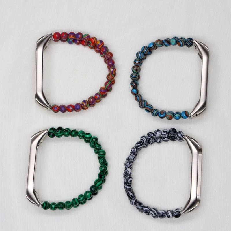 Klassieke Mi Band 6 Armband Dames Vervangende Polsband voor Xiaomi Mi Band 4 5 7 Band Accessoires DIY Horlogeband Stenen Kralen Blauw Feestelijk