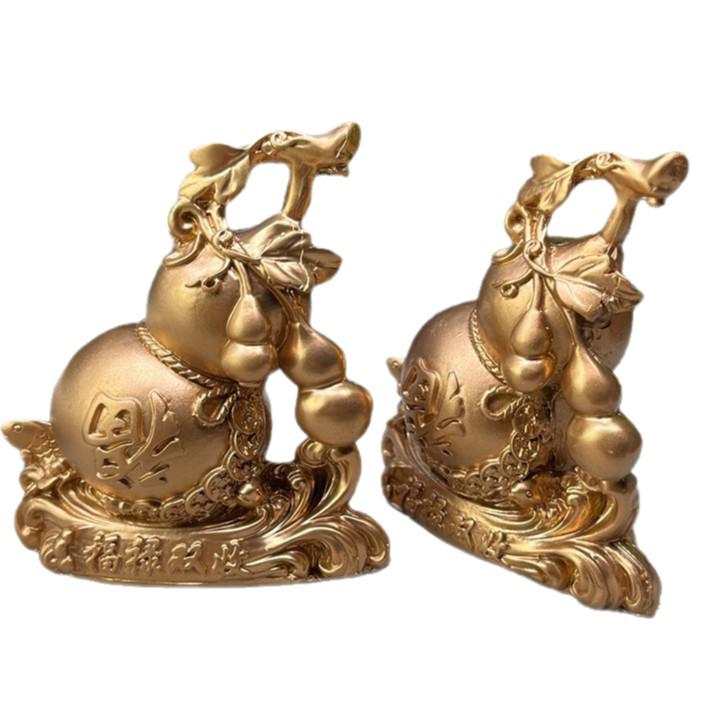 Double Fortune Bronze Gourd Ornaments - Feng Shui Prosperity Decor for Living Room or Shop.