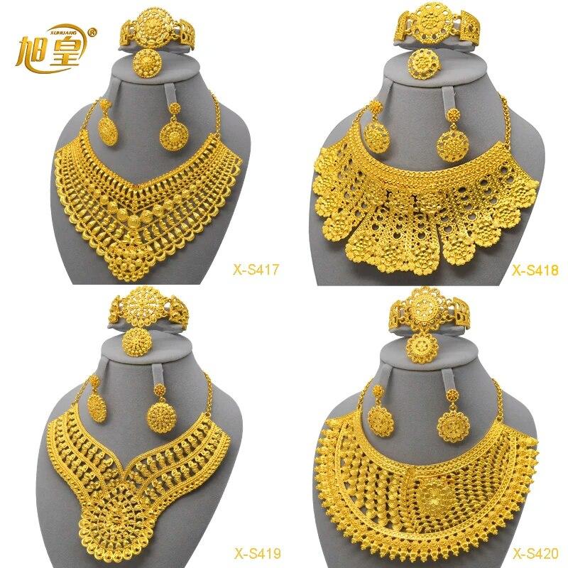 

Дубайский позолоченный роскошный комплект ювелирных изделий в африканском, арабском и индийском стиле, очаровательное колье, ожерелье, комплект, Нигерия, свадебный банкетный подарок