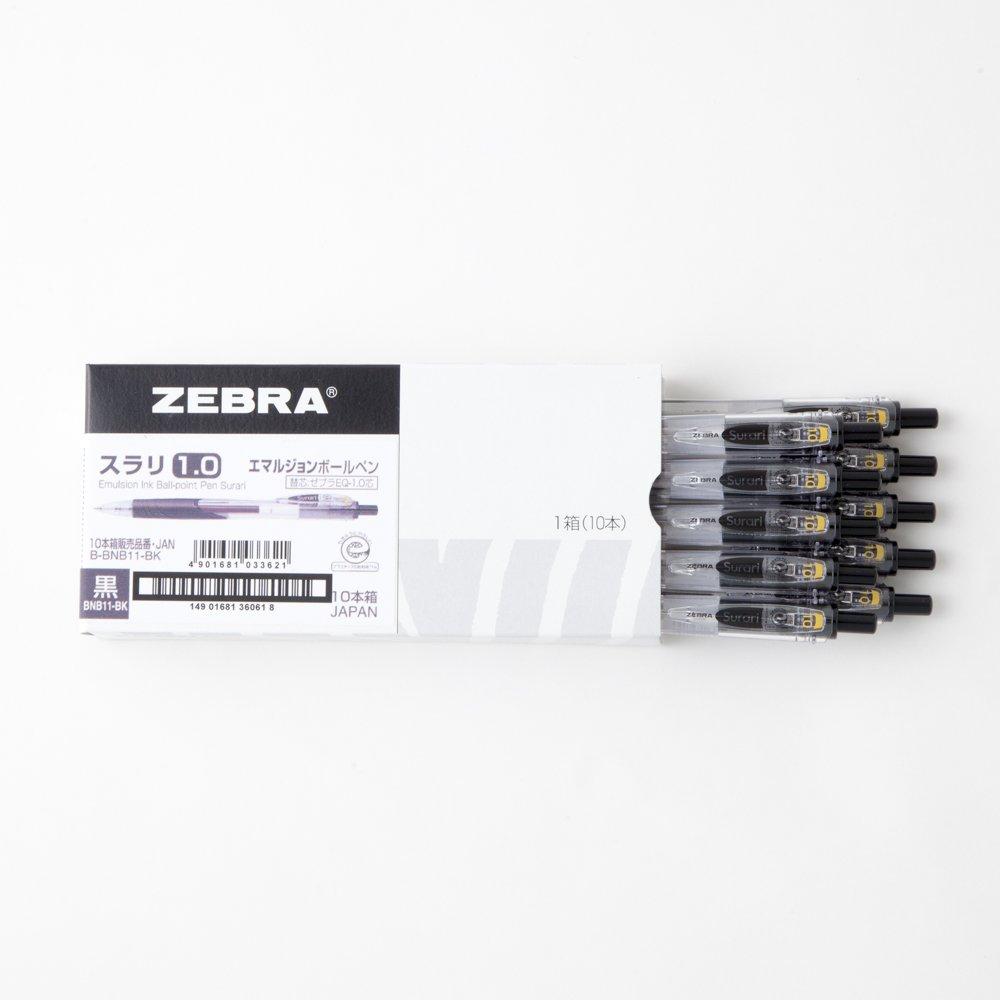 Zebra Slurry Black Ballpoint 10 1.0 Oil-Based Pens, Pens, B-BNB11-BK