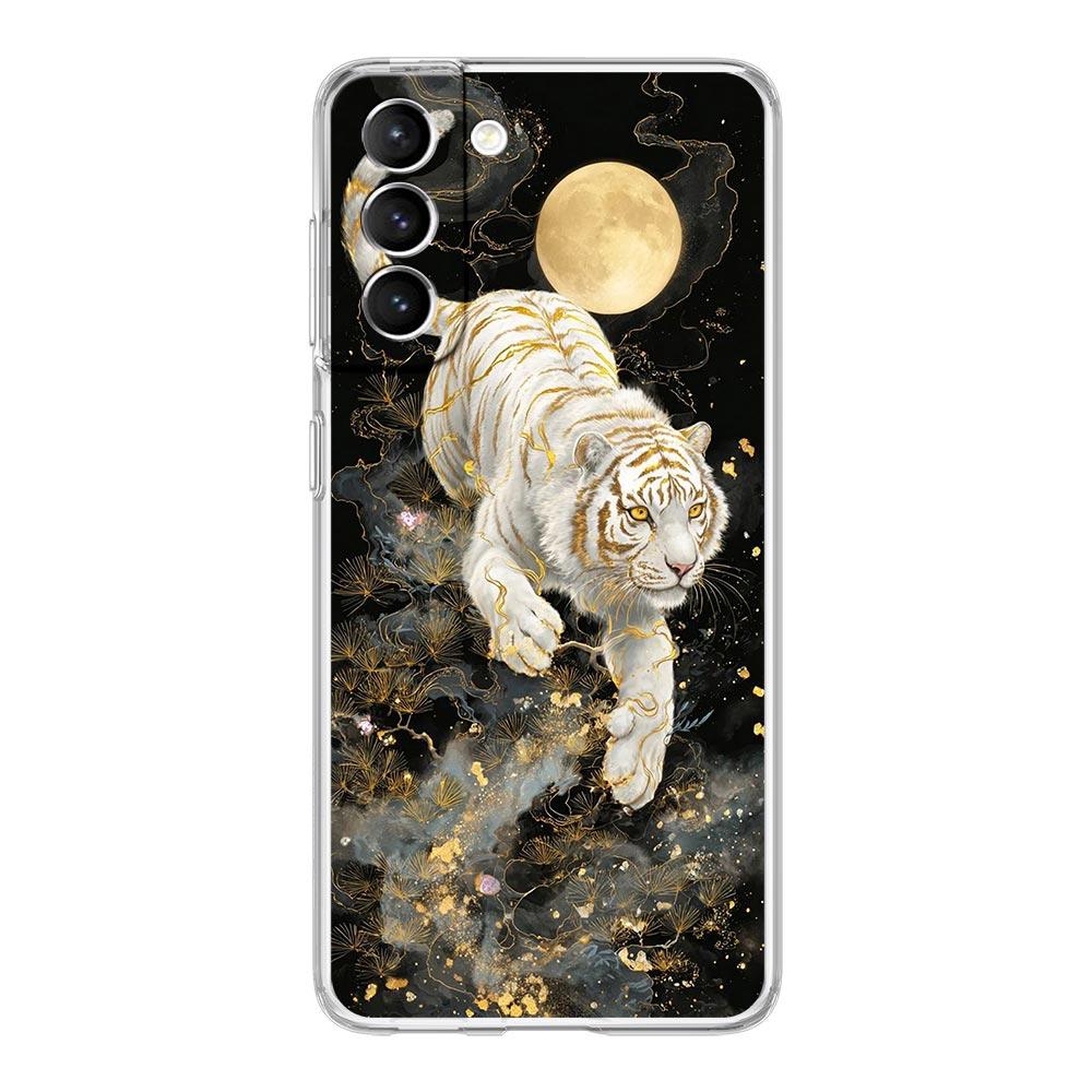 Phone Case For Samsung Galaxy S25 Edge S24 S23 FE S22 Ultra S20 S21 5G S10 Plus S10E Soft Clear Cover Animal White Tiger