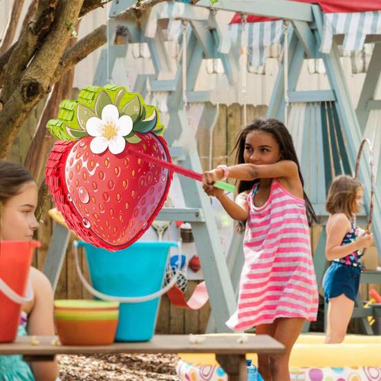 Strawberry Pinata Red Berry Pinata with Blindfold Bat Confetti Summer Fruit Themed Birthday Party Decoration for Kids Baby Shower Supplies