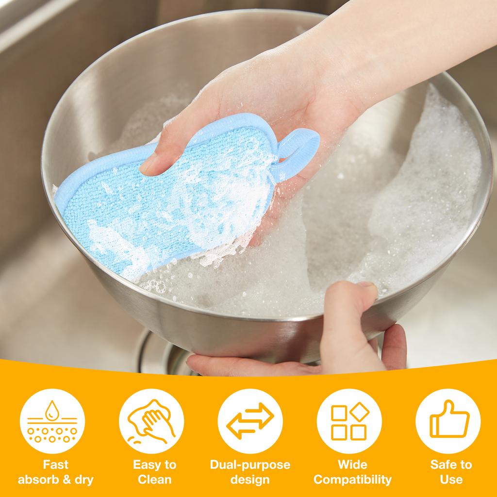 30Pcs Bamboo Fiber Dishwashing Rag Double-sided Silver Wire Scouring Pad Reusable Oil-free Household Brush Kitchen Clean Tool