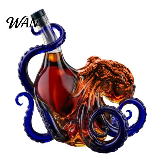 Collectible Nautical Whiskey Bottle 3D Octopus Decanter, Art Bottle, 350ml Glass Decorative Spirits Liquor Home Bar Decanter for Wine Display Shaped