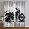 2pcs   Window Curtain 2D Print Modern Painted Black and White Brick Wall Motorcycle Graffiti Polyester Easy Install (without Rod)