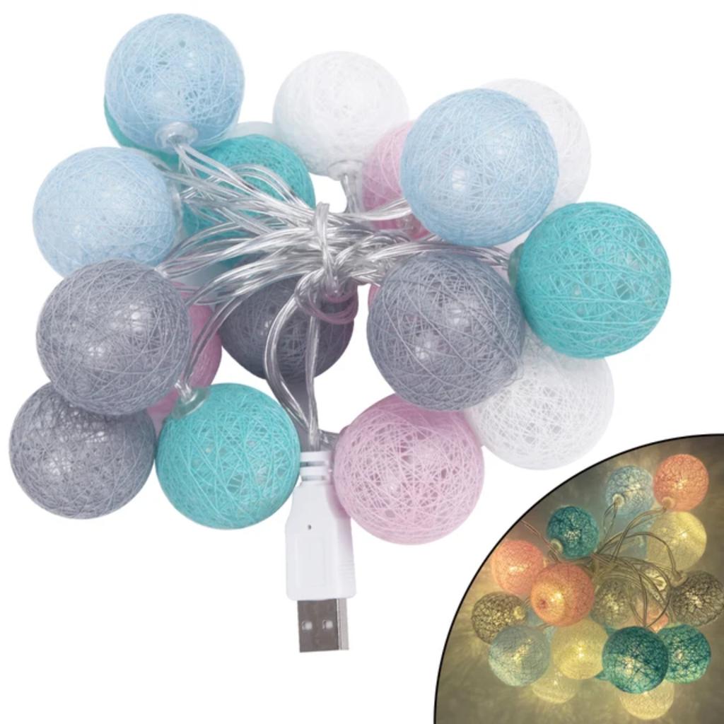 New 20 LEDs USB Powered Cotton Ball Fairy String Lights Holiday Wedding Party Patio Bedroom Christmas Decorations Lighting Navid