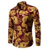 Golden Dragon Print Long Sleeve Shirt  Single Breasted Slim Fit Button Retro Social Dress Shirt