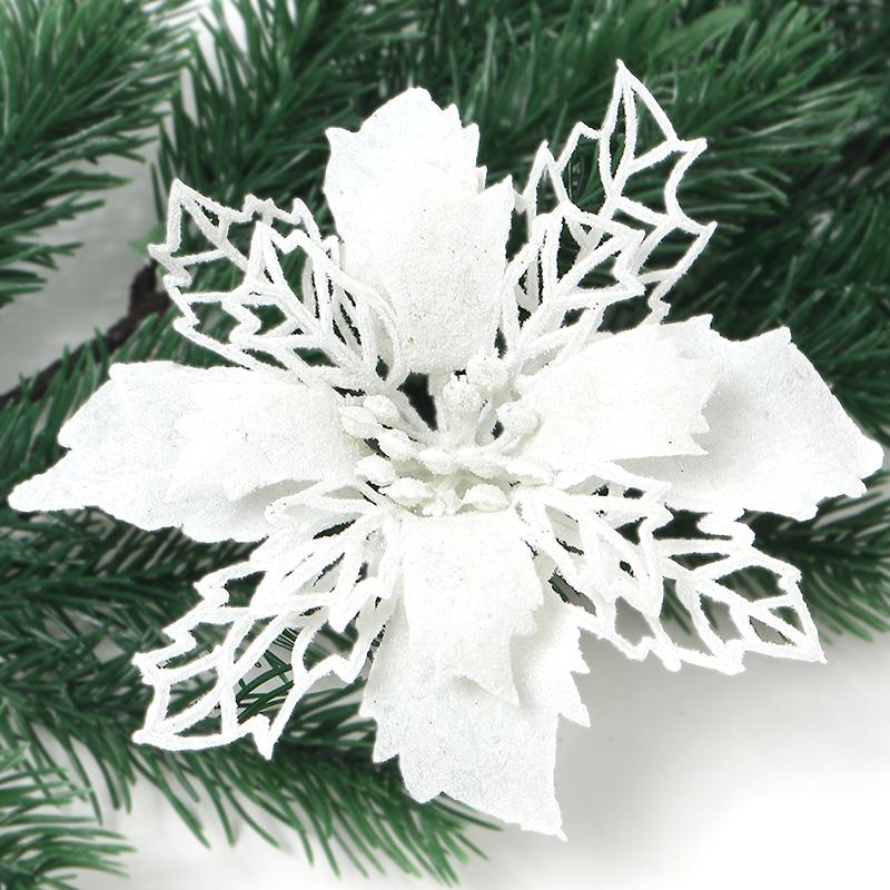 11CM 5Pcs Glitter Artifical Christmas Flowers With Clips Christmas Tree Wreath Decoration Xmas Ornaments Home New Year 2026