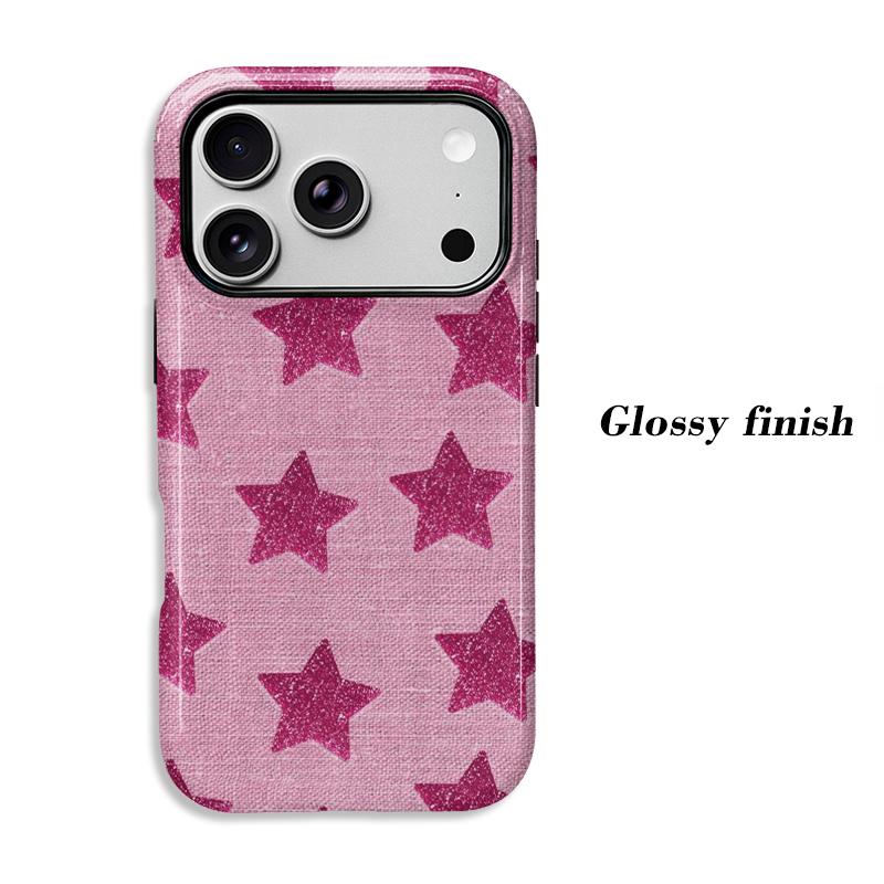 Pink Linen Glitter Star Print Soft Silicone Phone Case Y2K Coquette Cute Girly Aesthetic Shockproof Cover For All Iphone Series