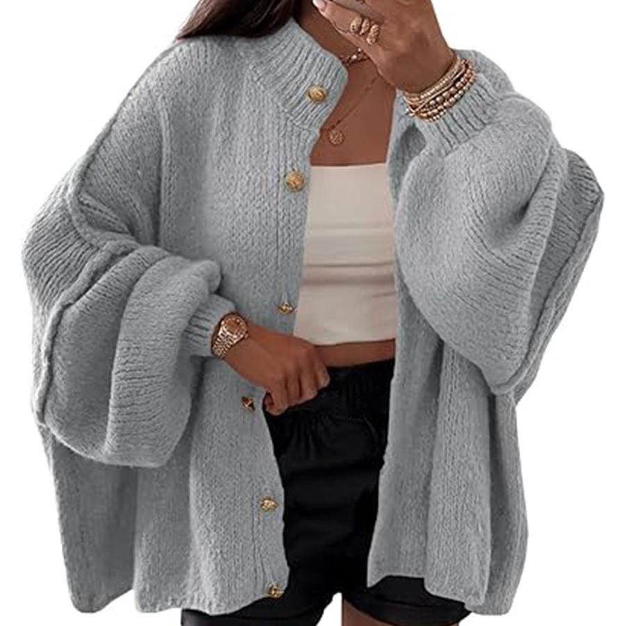 Autumn and Winter Solid Color Casual Style Button Cardigan Large Sleeve Solid Color Sweater Cardigan Jacket