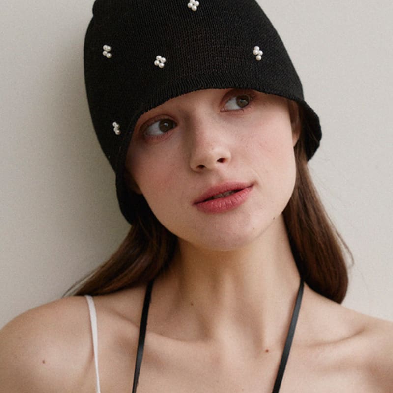 

Marchen Pearl beanie bonnet hat_2color black