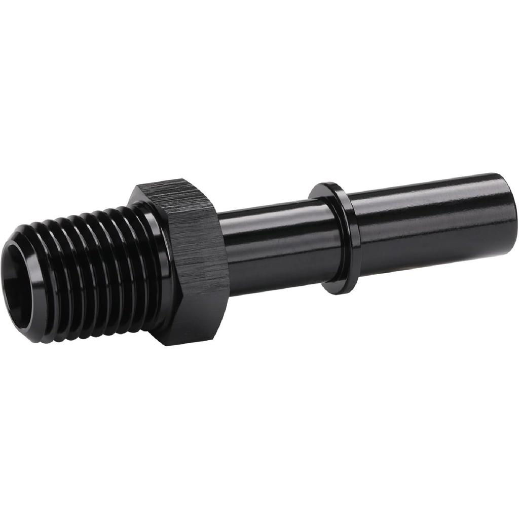 1/4 NPT Male to 3/8" SAE Quick Disconnect Male Push On EFI Fuel Fitting Adapter Straight Aluminum Black
