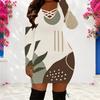 Women Plus Size Criss Cross V Neck Long Sleeve Geometric Printed Bodycon Mini Dress