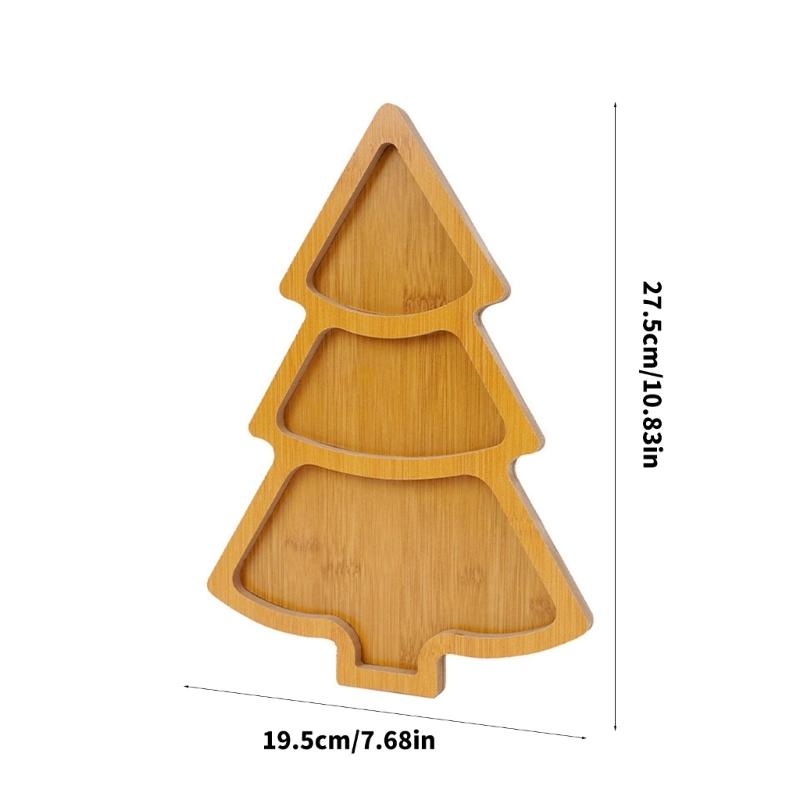 Set of 2 Christmas Tree Wooden Serving Platters Holiday Themed Wooden Platters Storage Tray for Charcuterie and Snacks