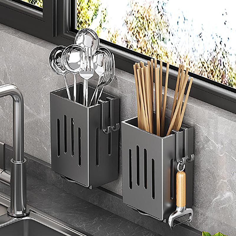 Multifunctional Kitchen Utensil Storage Rack Chopstick Draining Holder Wall-Mounted Freestanding Cutlery Tableware Organizer Box