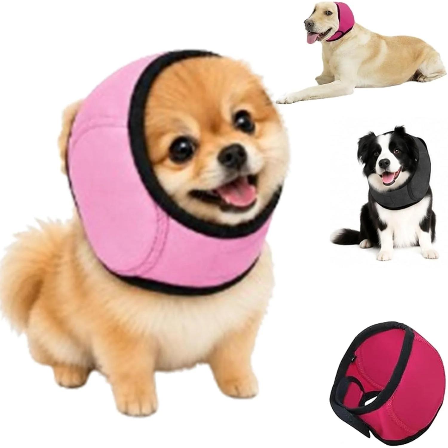 Noise Cancelling Ear Wrap, Adjustable Dog Ear Protection Wrap for Dog Bathing Grooming Thunder Storm, Dog Head Wrap (Pink, Small) Small